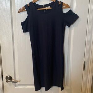 Glitz size M shoulder cut out cold shoulder short sleeve navy body con dress